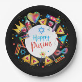 Fröhliche Purim-Geschenkkörbe, Dekoration, Ornamen Pappteller (Vorderseite)