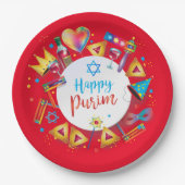 Fröhliche Purim-Geschenkkörbe, Dekoration, Ornamen Pappteller (Vorderseite)