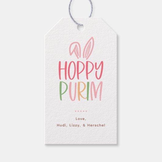 Fröhliche Purim-Hasenohren Geschenkanhänger (Vorderseite)