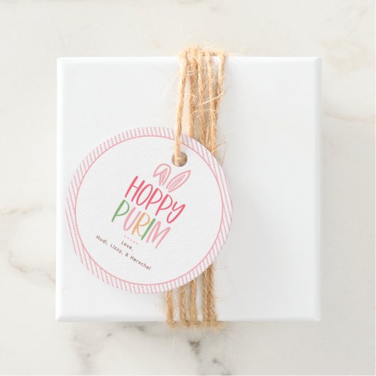 Fröhliche Purim-Hasenohren Geschenkanhänger (Beispiel)