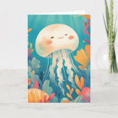 Fröhliche Quallen, die durch farbenfrohe Riffe sch Karte (Vorderseite)