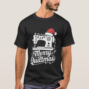Fröhliche Quiltmas Nähmaschine Santa Hut T-Shirt