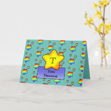 Fröhliche Rainbow Star Geburtstagskarte Monogramm