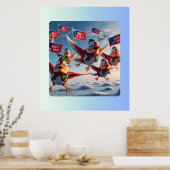 Fröhliche Red Robins verbreiten Weihnachtsfreude Poster (Küche)