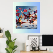 Fröhliche Red Robins verbreiten Weihnachtsfreude Poster (Heimbüro)