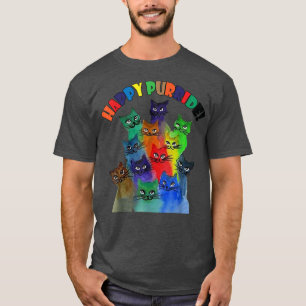 Fröhliche Regenbogen-LGBT-Katzen schwule Katze Kät T-Shirt