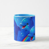 Fröhliche Regenbogendelfine Tasse (Zentrum)