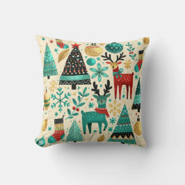 Fröhliche Rentiere und Weihnachtsbäume Kissen