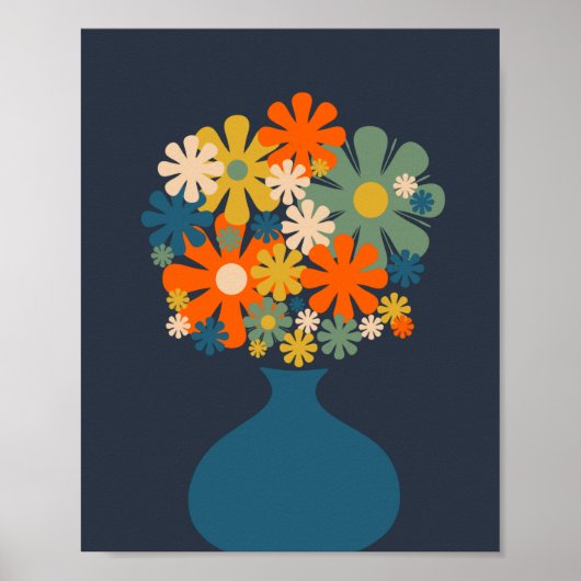 Fröhliche Retro-Blume in einer blauen Vase Poster (Vorne)