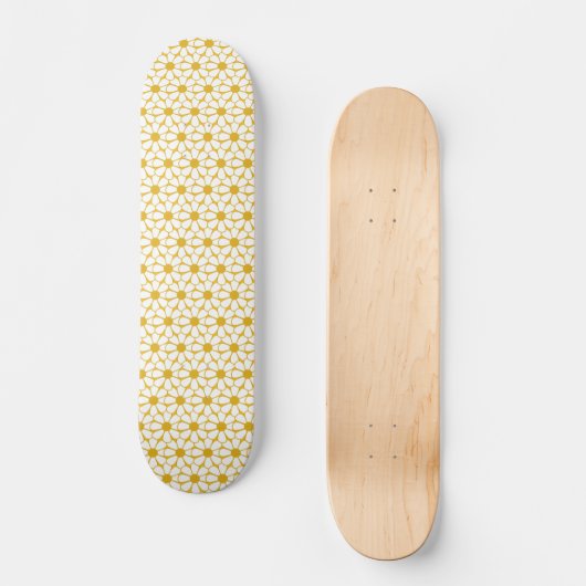 Fröhliche Retro Daisies Weiß und Senfgelb Skateboard (Vorderseite)