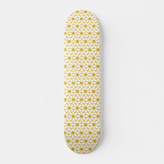 Fröhliche Retro Daisies Weiß und Senfgelb Skateboard (Vorne)
