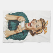 Fröhliche Retro-Frau genießt Kaffee Geschirrtuch (Horizontal)