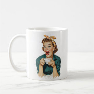 Fröhliche Retro-Frau genießt Kaffee Kaffeetasse