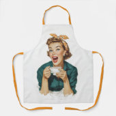 Fröhliche Retro-Frau genießt Kaffee Schürze (Vorderseite)