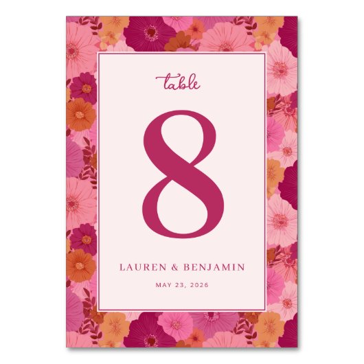 Fröhliche rosa Blumen-Tischnummer Tischnummer (Vorderseite)