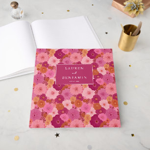 Fröhliche rosa Blumenfeier Gästebuch