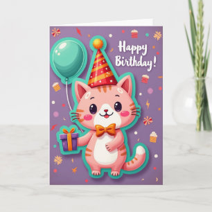Fröhliche rosa Katzen-Geburtstagskarte Karte