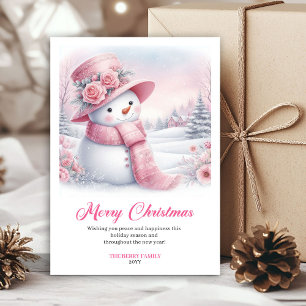 Fröhliche rosa Schneemann-Weihnachtsgrußkarte digi Feiertagskarte