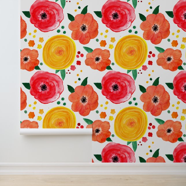 Fröhliche Rosa und Gelbe Wasserfarbe Tapete (Anwendung)