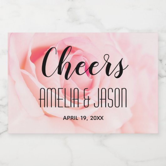 Fröhliche Rose auf blassrosa blühende Hochzeit Min Schaumweinetikett (Einzelnes Label)