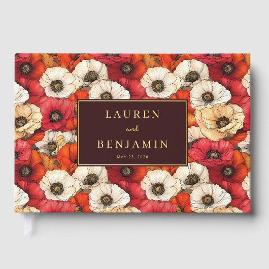 Fröhliche rote Blumenmohn-Feier Gästebuch (Vorderseite)