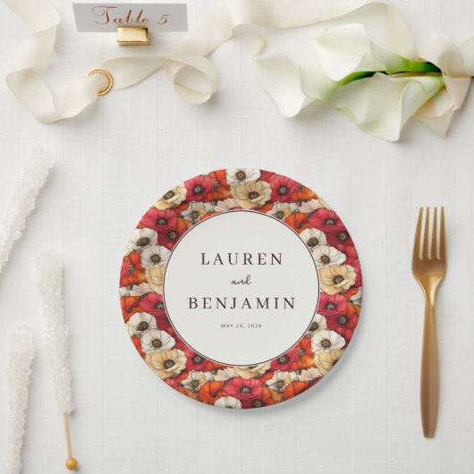 Fröhliche rote Blumenmohnblumen Pappteller (Hochzeit)