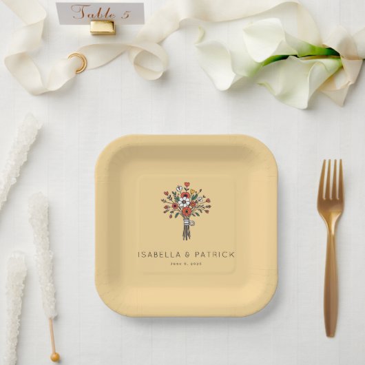 Fröhliche rote Blumenstrauß-Illustration Pappteller (Hochzeit)