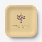 Fröhliche rote Blumenstrauß-Illustration Pappteller (Vorderseite)