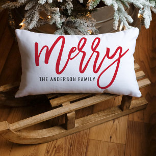 Fröhliche rote Schrift Familienname Weihnachten Lendenkissen
