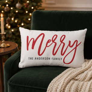 Fröhliche rote Schrift Familienname Weihnachten Lendenkissen