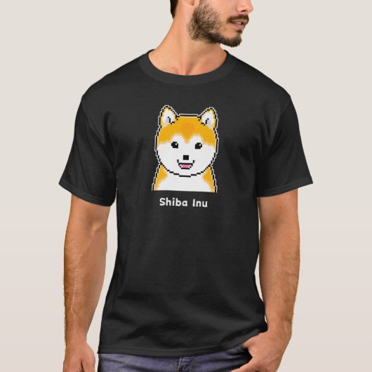 Fröhliche, runde Shiba Inu Pixel Art Premium T-Shirt (Vorderseite)