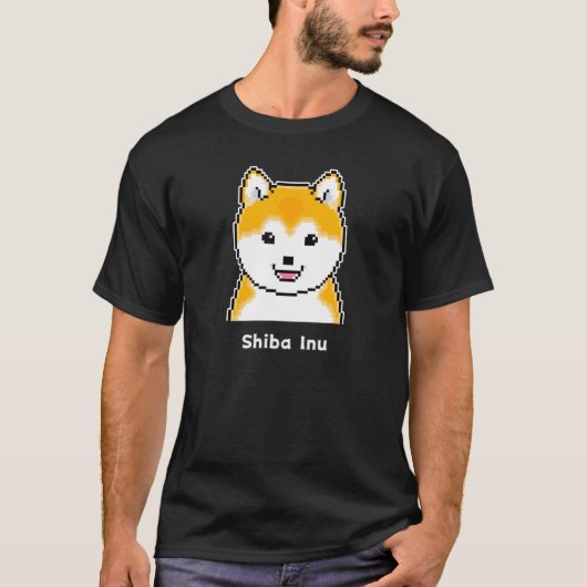 Fröhliche, runde Shiba Inu Pixel Art T-Shirt (Vorderseite)