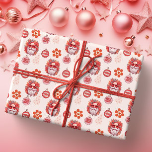 Fröhliche Santa-Stimmung Rosa Retro-Feiertag Geschenkpapier