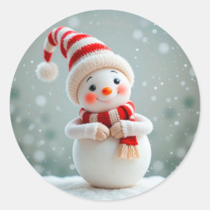 Fröhliche Schneemann-Figur mit Feiertagshut Runder Aufkleber