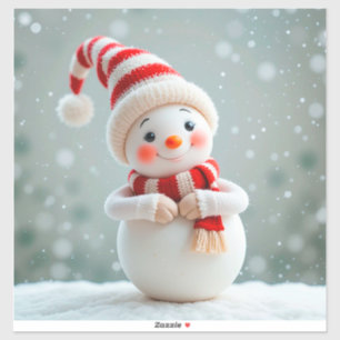 Fröhliche Schneemann-Figur mit festlichem Hut Aufkleber