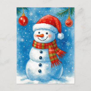 Fröhliche Schneemann-Weihnachts-Wasserfarben-Postk Feiertagspostkarte