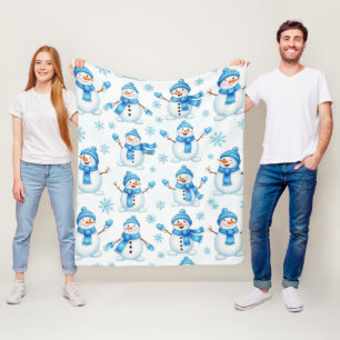 Fröhliche Schneemänner und blaue Schneeflocken – W Fleecedecke