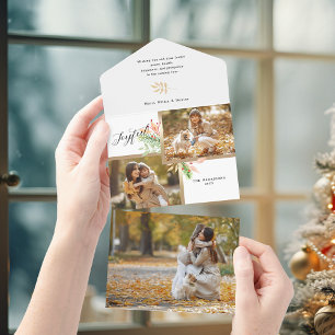 Fröhliche Schrift Botanical 2-Foto mit Goldrahmen All In One Einladung