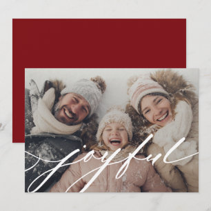 Fröhliche Schrift Overlay Foto Dunkelrot Feiertagskarte