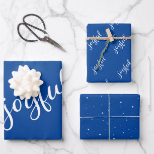 Fröhliche Schrift Schneeflocke Blau-Weiße Feiertag Geschenkpapier Set