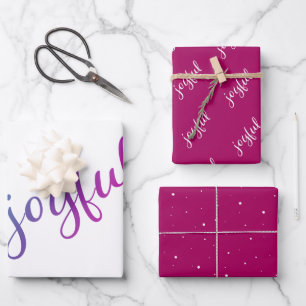 Fröhliche Schrift Schneeflocke Lila Feiertag Geschenkpapier Set