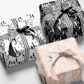 fröhliche, Schwarz-weiße und rosa Typografie Geschenkpapier Set