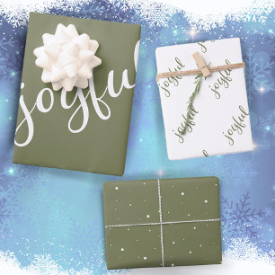 Fröhliche Script-Schneeflocke Olivgrün Ferien Geschenkpapier Set