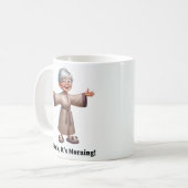 Fröhliche Senior Citizen in einer gemütlichen Robe Kaffeetasse (Vorderseite Links)