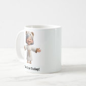 Fröhliche Senior Citizen in einer gemütlichen Robe Kaffeetasse (Vorderseite Links)