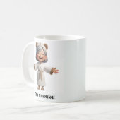 Fröhliche Senior Citizen in einer gemütlichen Robe Kaffeetasse (Vorderseite Links)