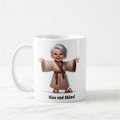 Fröhliche Senior Citizen in einer gemütlichen Robe Kaffeetasse (Links)