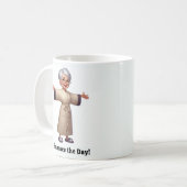 Fröhliche Senior Citizen in einer gemütlichen Robe Kaffeetasse (Vorderseite Links)