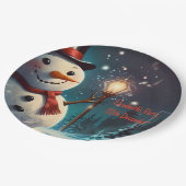 Fröhliche Snowman-Party Einladung - Festivalkarte. Pappteller (Schrägansicht)