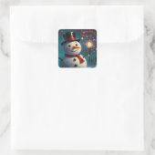 Fröhliche Snowman-Party Einladung - Festivalkarte. Quadratischer Aufkleber (Tasche)